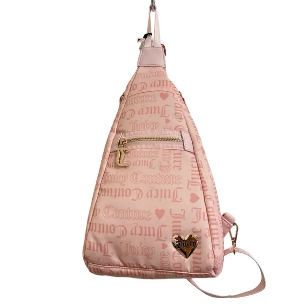 JUICY COUTURE‎ POWDER BLUSH MATERIAL GIRL SLING BACKPACK NWT BABY PINK BAG GIFT